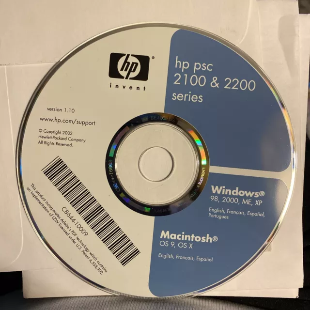 Disco de software de impresora serie HP PSC 2100 y 2200, Windows/Macintosh, versión 1.10