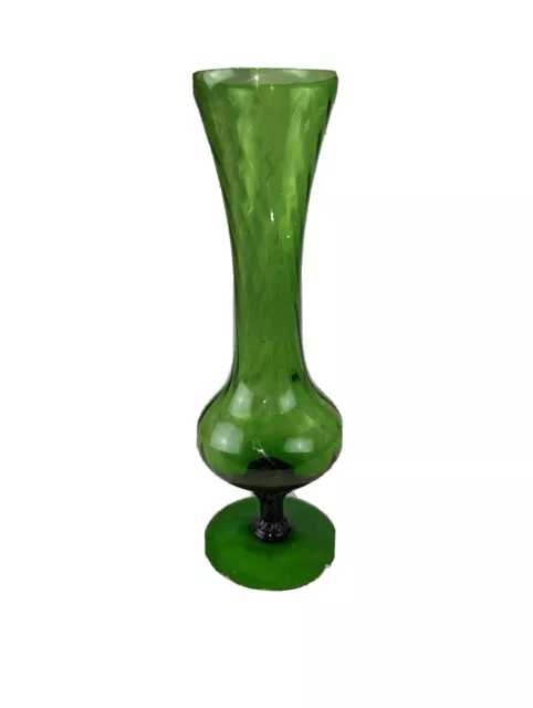 Vintage Hand Blown Swirled Green Glass Bud Vase Unmarked