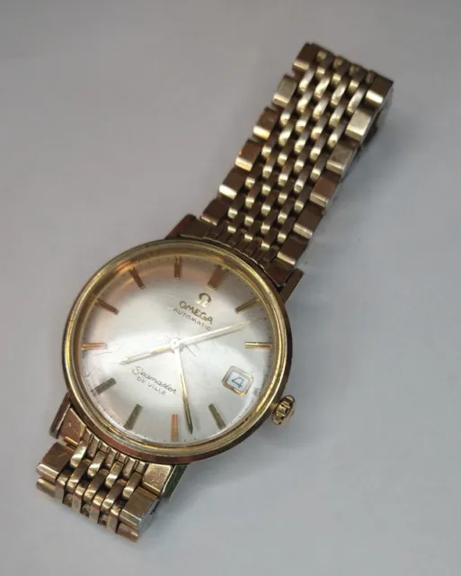 Vintage OMEGA Seamaster De Ville Gold Filled Automatic Watch Bead of Rice Band