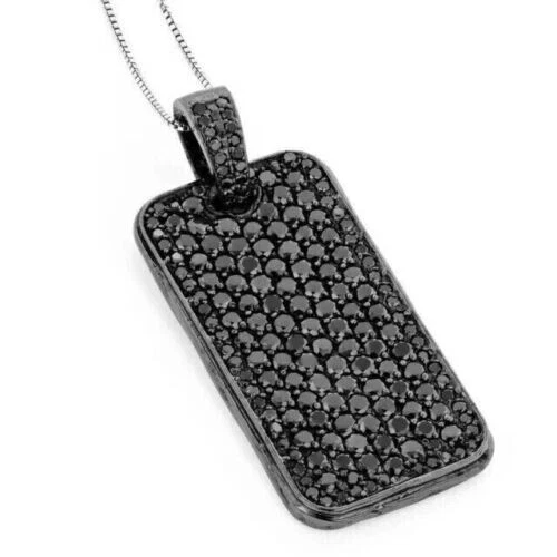 Dog Tag Pendant Men's 2Ct Round Lab Created Black Diamond 14K Black Gold Plated