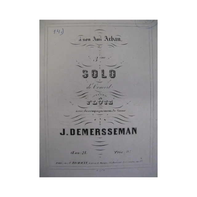 DEMERSSEMAN Jules 3e Solo Flute Piano ca1835