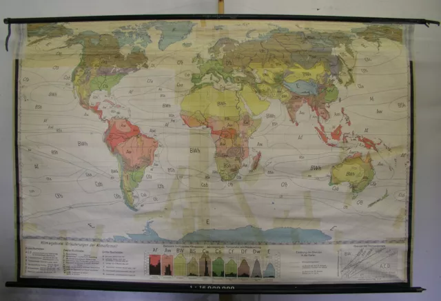 School Wall Map Beautiful Old Klimakarte World 210x137 Vintage Climate 1953