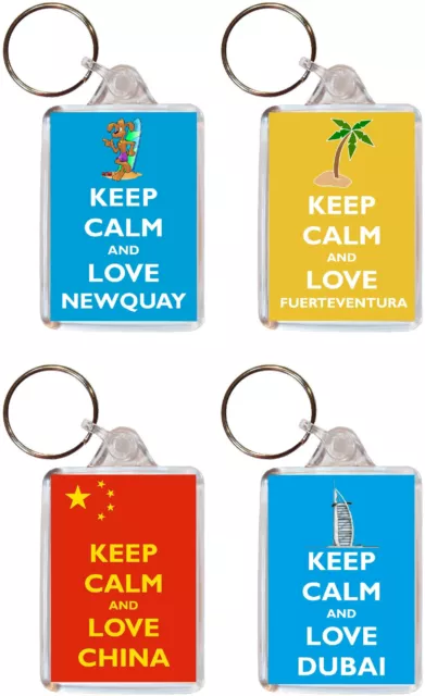 Various Keep Calm and Love Places - Double Sided Large Keyring Gift/Present