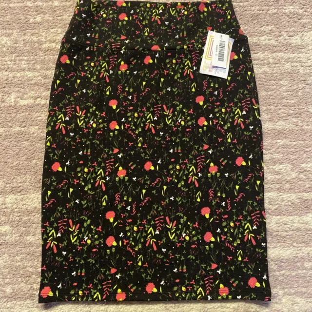 NEW LuluRoe Pencil Skirt Floral Black Pink STRETCH Womens Size Small NWT