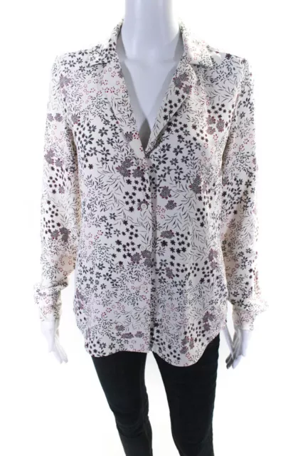 Equipment Femme Womens Floral Print Button Down Blouse White Size Extra Small