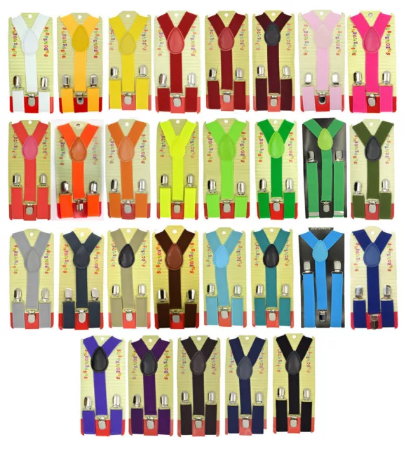 Baby Toddler Children Boys & Girls Plain Y-Back Elastic Suspenders 29 Colors