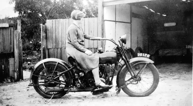 Footscray Victoria 1925 A woman on a Harley Davidson  Australia OLD PHOTO