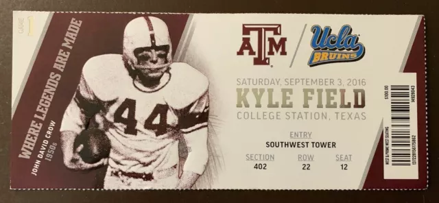Texas A&M Aggies 9/3/2016 NCAA football ticket stub vs UCLA Bruins