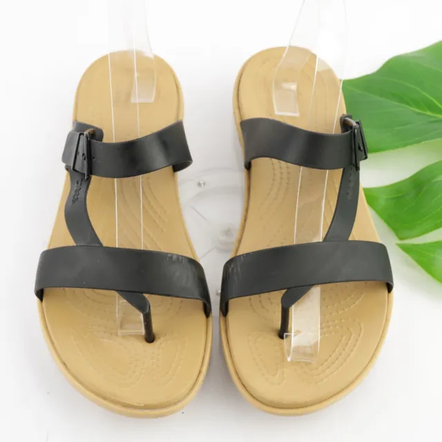 Crocs Women's Tulum Sandal Size 10 Thong Strappy Flip Flop Black Rubber Beach