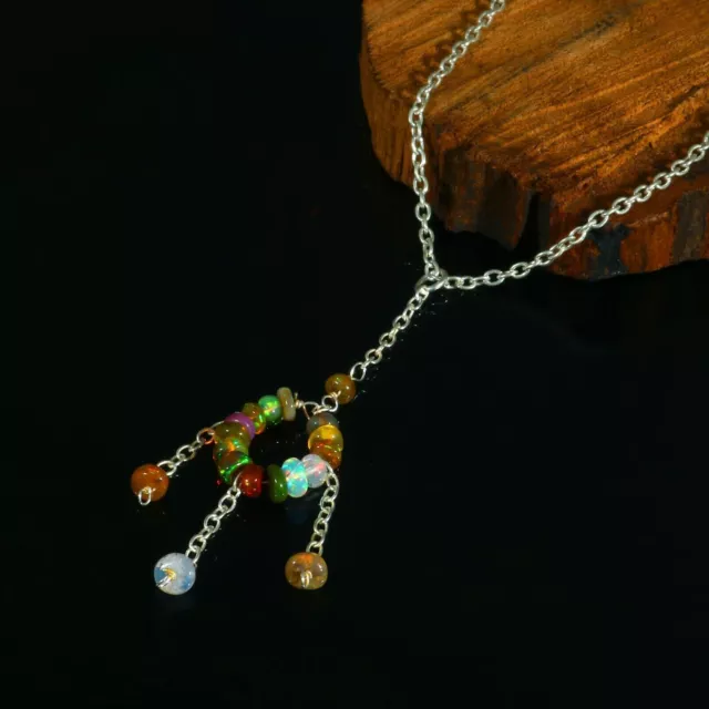 Collier pendentif en perles d'opale de feu éthiopienne pour femme, bijoux...