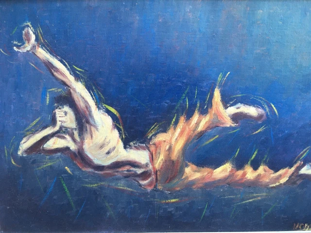 Belle Peinture Huile Panneau Rugby Sport 1950 Ballon Équipe A Identifier Art