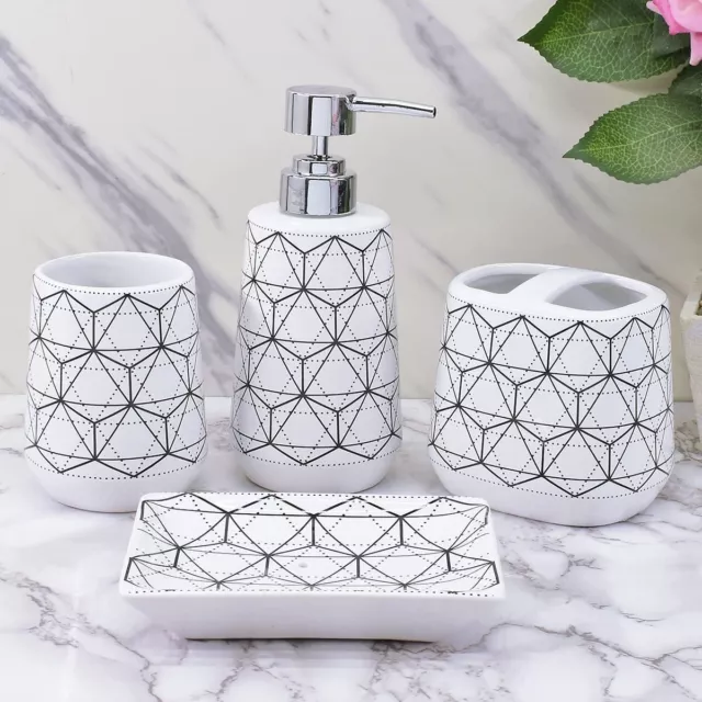 Céramique Salle de Bain Accessoires Set 4, Ensembles pour Maison Blanc S12