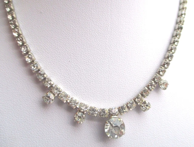 Collier Vintage Rivière Cristaux – Couleur Argent, Faux Diamants, état Impeccable