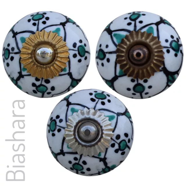 TEAL WHITE CERAMIC DOOR KNOBS  Cupboard Handles Cabinet Drawer Pull SEA GREEN