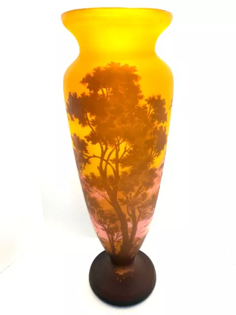 LARGE Reproduction Cameo Glass Landscape Emile Galle Vase ~ Art Nouveau ~ 22.5"