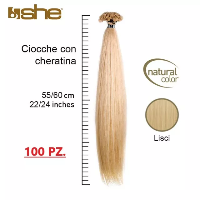 100 ciocche Extension cheratina She Socap capelli 100% naturali, 55/60cm, Remy