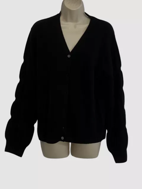 $431 Neiman Marcus Women's Black Cashmere Puff-Sleeve Cardigan Sweater Size M