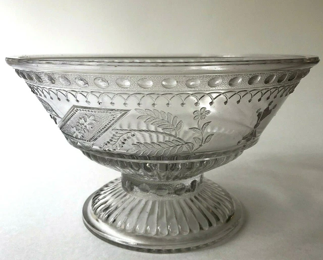 ANTIQUE COMPOTE BOWL Pressed Glass Pedestal EAPG Clear Wheat Dots 3