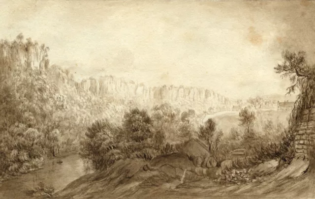 River Derwent & High Tor, Matlock – Mid-19th-century watercolour painting