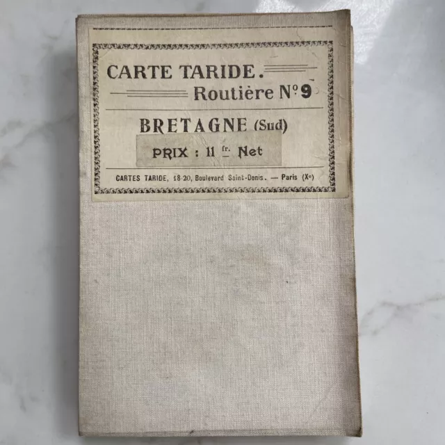c 1920s Vintage Carte Taride, Cycling Automobiles Bretagne Map No 9