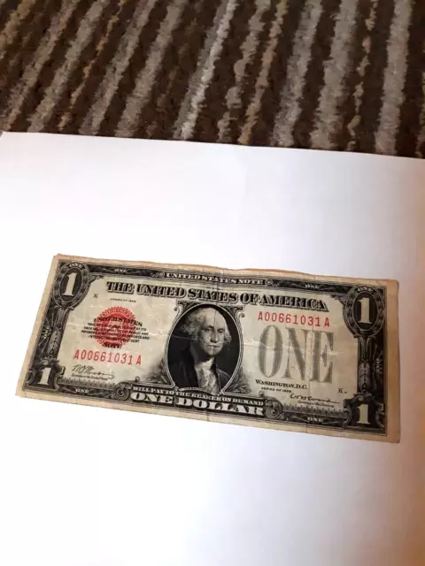 1928 One Dollar $1 Red Certificate Funny Back / Circulated