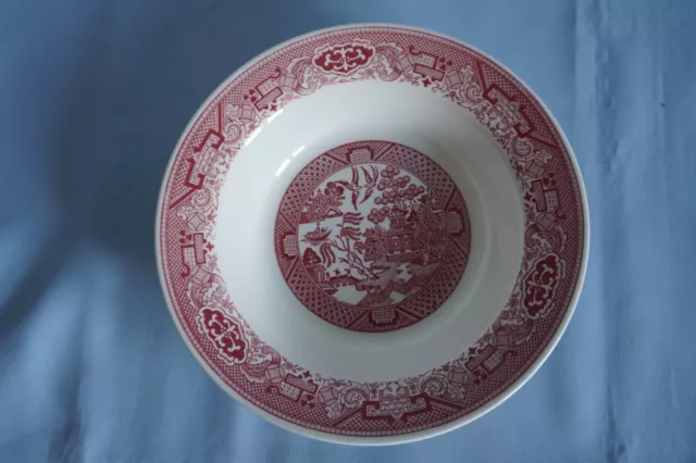 Willow Ware Royal China USA red pink 9" round serving vegetable bowl Ironstone