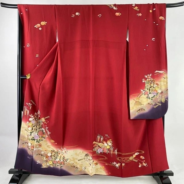 JAPANESE KIMONO FURISODE LONG SLEEVES LADIES WOVEN SILK 100% GOLD Embroidery 158