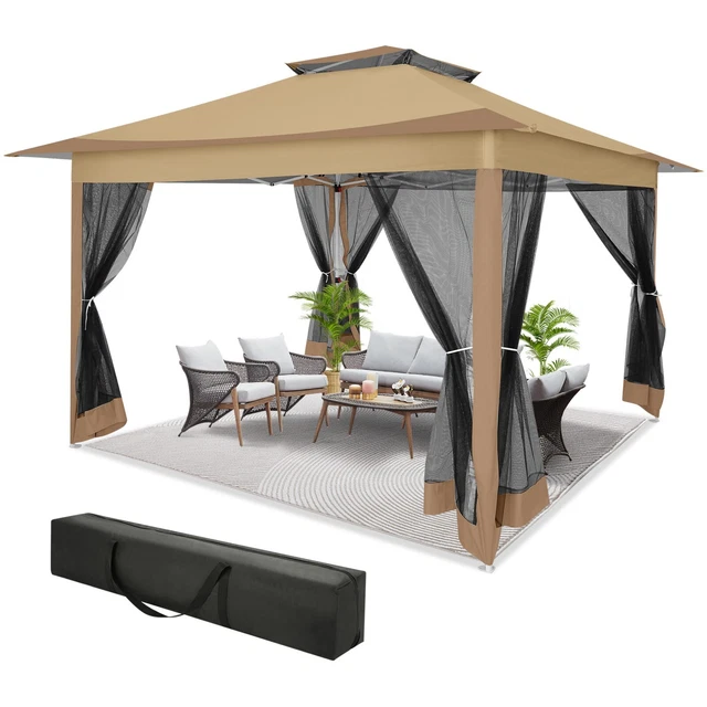 Pavillon 3,6x3,6m Outsunny Luxuspavillon Braun Gartenpavillon Partyzelt Pavillon