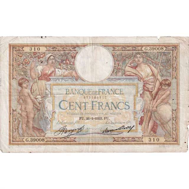 [#149326] France, 100 Francs, Luc Olivier Merson, 1933, G.39008, EF, Fayette:24.