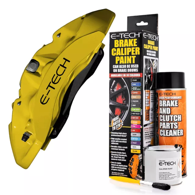 YELLOW E-Tech Brake Caliper Paint Kit Also For Drums Brakes & Car Engine Bay 3