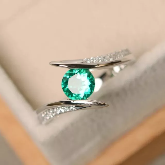 2CT Round Emerald Engagement Ring 18K White Gold Plated Lab Created ring