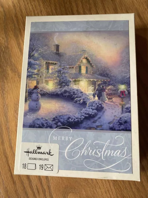 Hallmark Christmas Cards Thomas Kinkade Winter Evening Cottage Box of 18 NEW