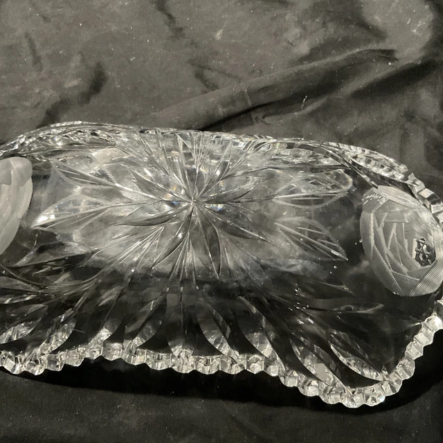 american brilliant cut glass 4x8 in elongated small relish bowl rose cut design 11