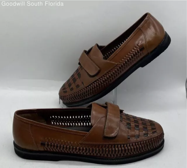 Deer Stags Mens Brown Leather Slip On Low Top Woven Loafer Dress Shoes Size 13