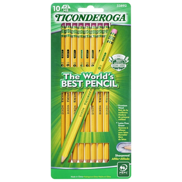 Ticonderoga Wood-Cased Pencils, Pre-Sharpened, 2 HB Soft, Yellow, 10 Count