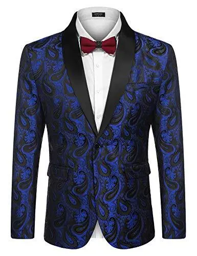 COOFANDY Mens Floral Tuxedo Jacket Paisley Shawl Lapel Suit Blazer Jacket New