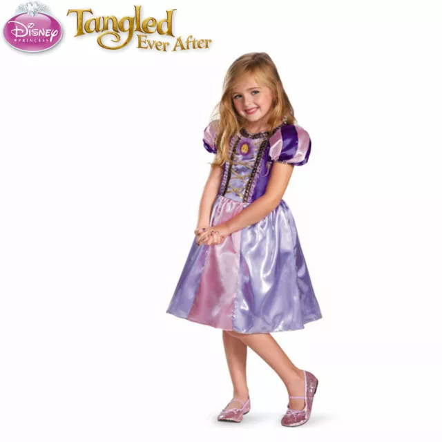 Disney Princess Rapunzel Costume Girl Book Week Fancy Dress Free Tiara Wand 3-6