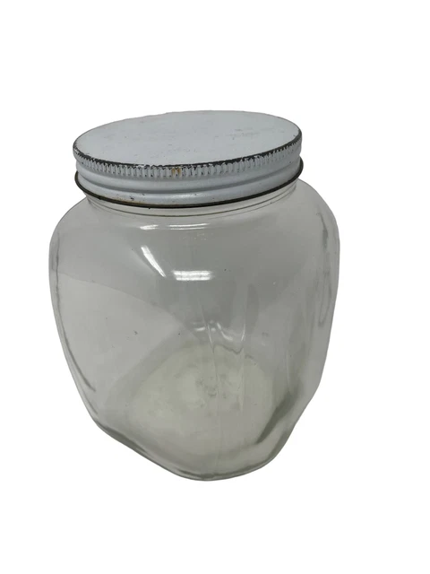 Vintage Hazel Atlas 5275 Embossed Glass Counter Hoosier Cabinet Jar Tin Lid