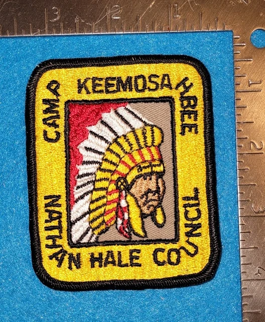 Camp Keemosahbee Patch  Nathan Hale Council  CT. Yellow and Black Border Indian