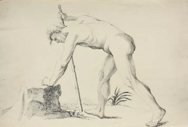 Klassizistische Aktstudie, männlicher Akt, Federzeichnung, Frankreich, um 1800