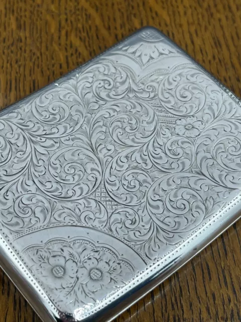 Sterling silver large sized hand engraved cigarette case Birmingham 1919