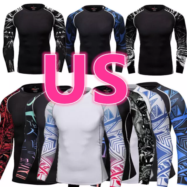 US Men's Compression Shirts Long Sleeve Shirt Quick Drying Sports Base-Layer Top