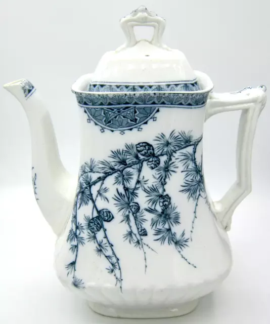 B.P. Co Woodland Blue Transferware Coffee Pot (8.25 In.) - Antique Earthenware