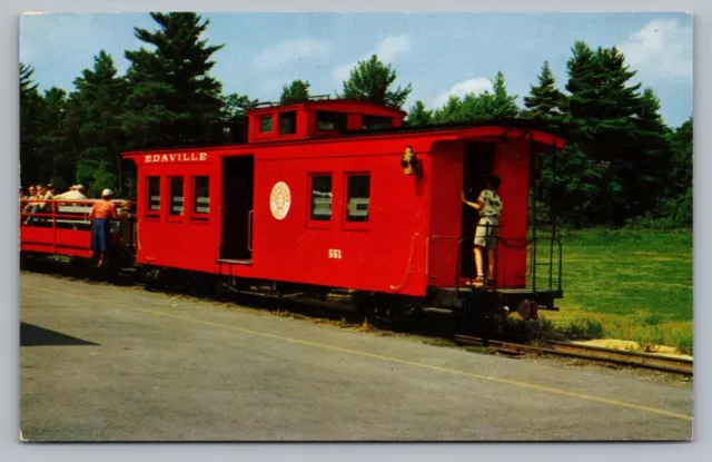 Edaville Railroad South Carver MA Red Caboose Train Car RR Track Postcard Vtg A7