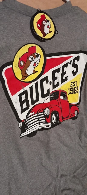 Buc-ee's Beaver Shirt Adult Gray Short Sleeve Red Pick Up Truck Beaver Size 3XL