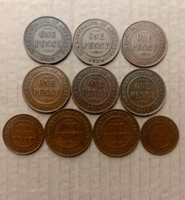 Rare Australia George V one penny coins job lot