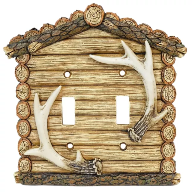 Double Toggle Switch Cover Wall Plate Rustic Log Cabin Cottage Faux Deer Antler