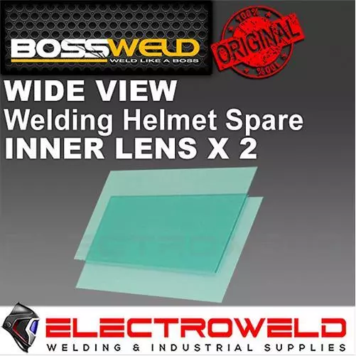 2 x BossSafe Inner Inside Lens Cover, Wide View Welding Helmet Bossweld, 700235