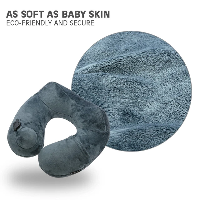 U-Shaped Travel Pillow Inflatable Neck Pillow Head Cushion with Carry Bag, Gray 7