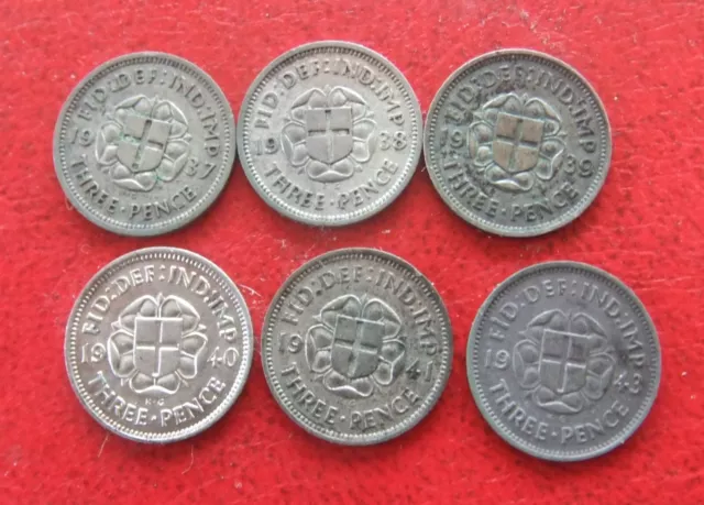 6 George Vi Silver Threepence 1937-41, 43